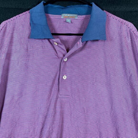 Peter Millar Mens Shirt Purple Blue Stripe Summer Comfort Polo Stretch XLarge - Picture 2 of 12
